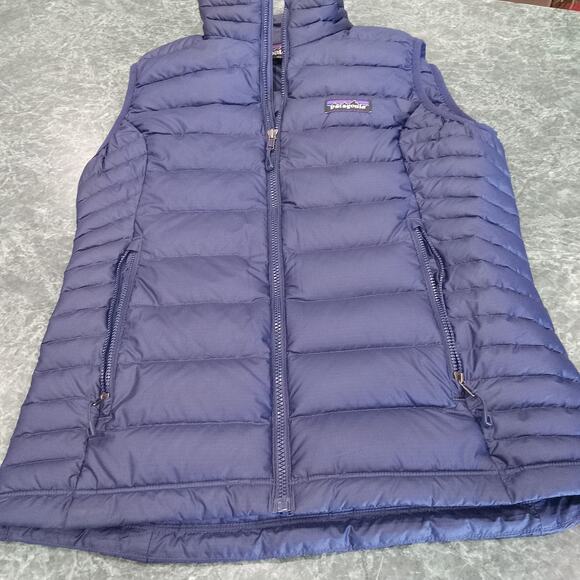 Patagonia 90% Goose Down Puffer Vest Zip Blue Women’s Size XS Pockets Comfy Warm - Picture 1 of 12